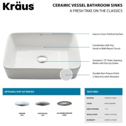 19" Rectangular Vessel Ceramic Bathroom Sink in White with Pop-Up Drain in Oil Rubbed Bronze