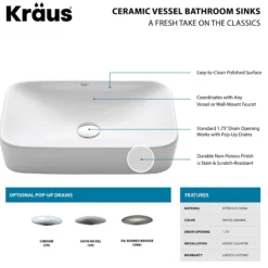 19" Rectangular Vessel Ceramic Bathroom Sink in White with Pop-Up Drain in Oil Rubbed Bronze