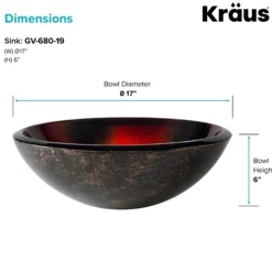 Red/Black/Gold Glass Vessel 17" Bathroom Sink