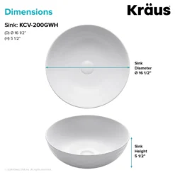 16 1/2" Round Vessel Ceramic Bathroom Sink in White