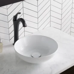 13" Round Vessel Ceramic Bathroom Sink in White