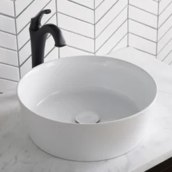 15 3/4" Round Vessel Ceramic Bathroom Sink in White