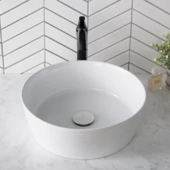 15 3/4" Round Vessel Ceramic Bathroom Sink in White