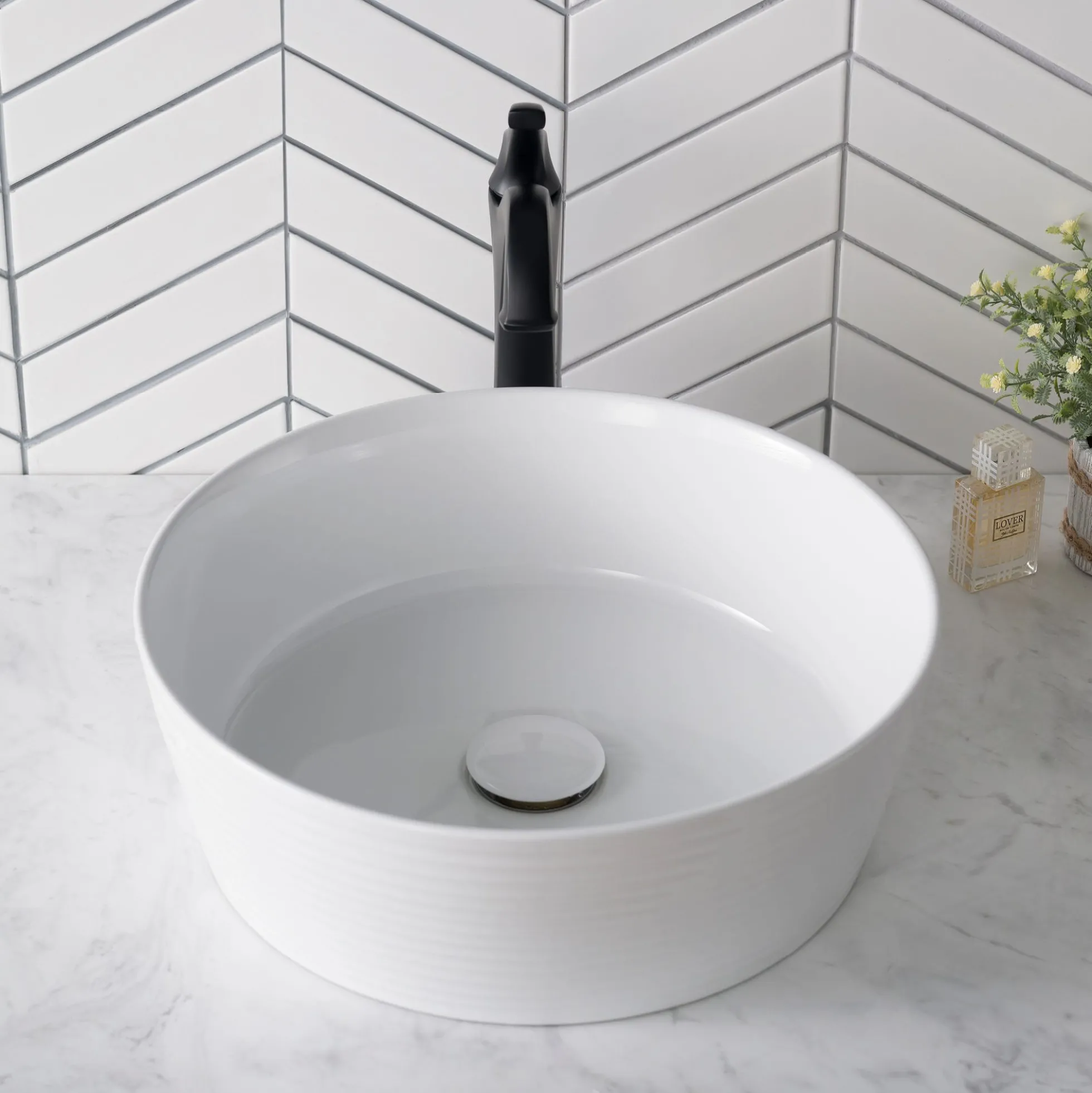 15 3/4" Round Vessel Ceramic Bathroom Sink in White