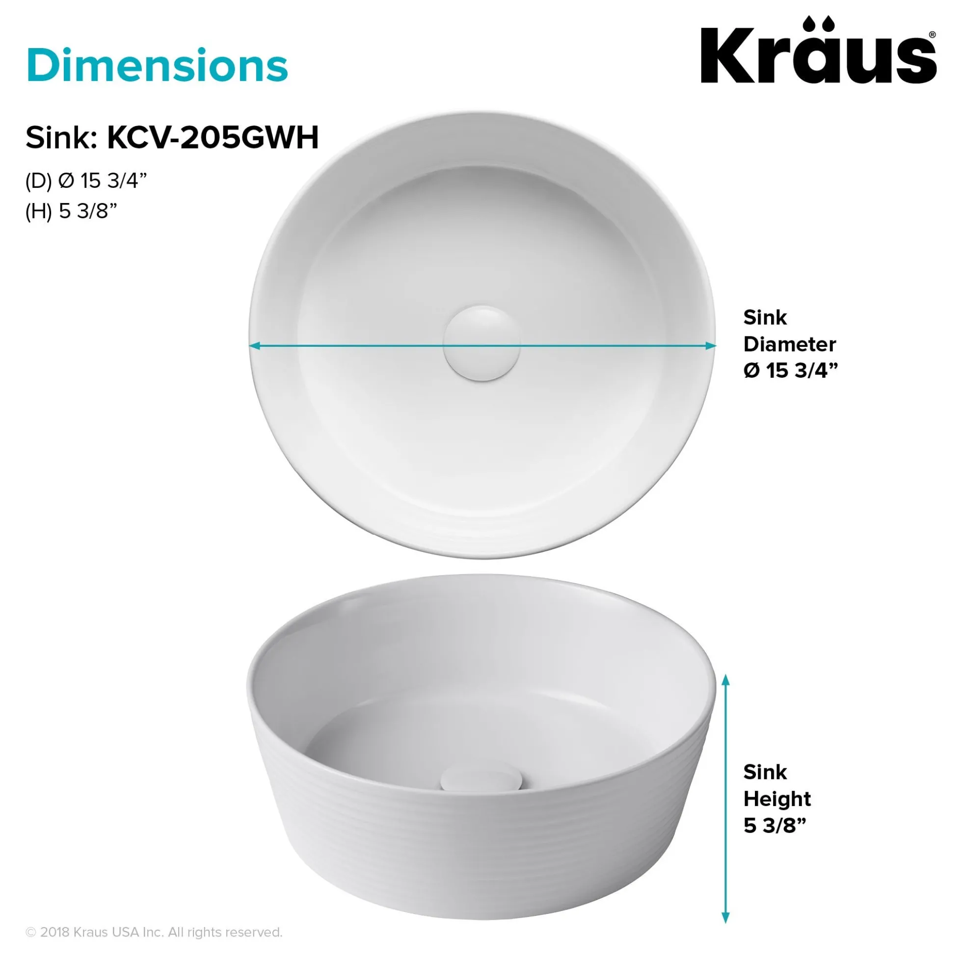 15 3/4" Round Vessel Ceramic Bathroom Sink in White