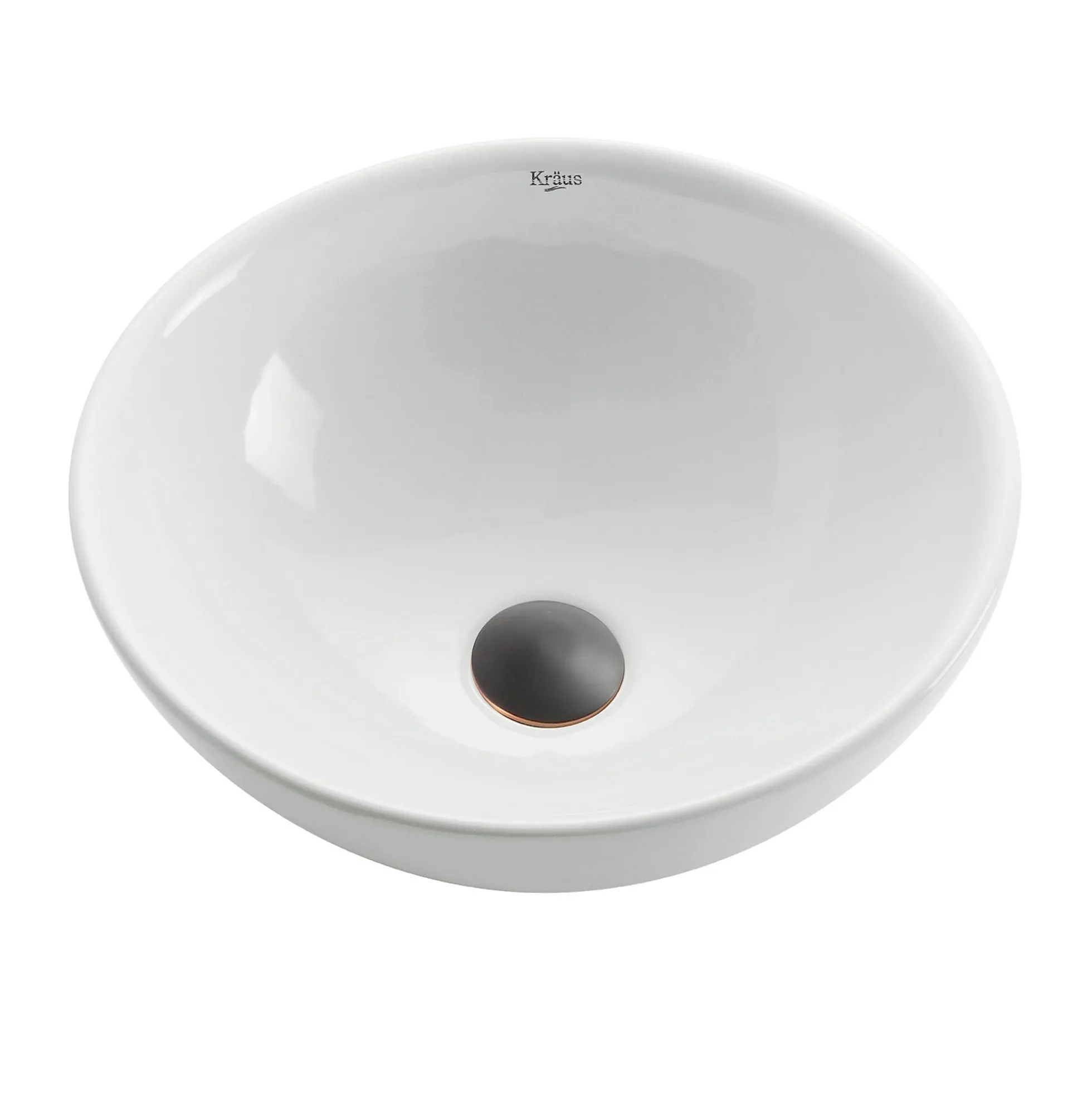 16" Round Vessel Ceramic Bathroom Sink in White with Pop-Up Drain in Oil Rubbed Bronze