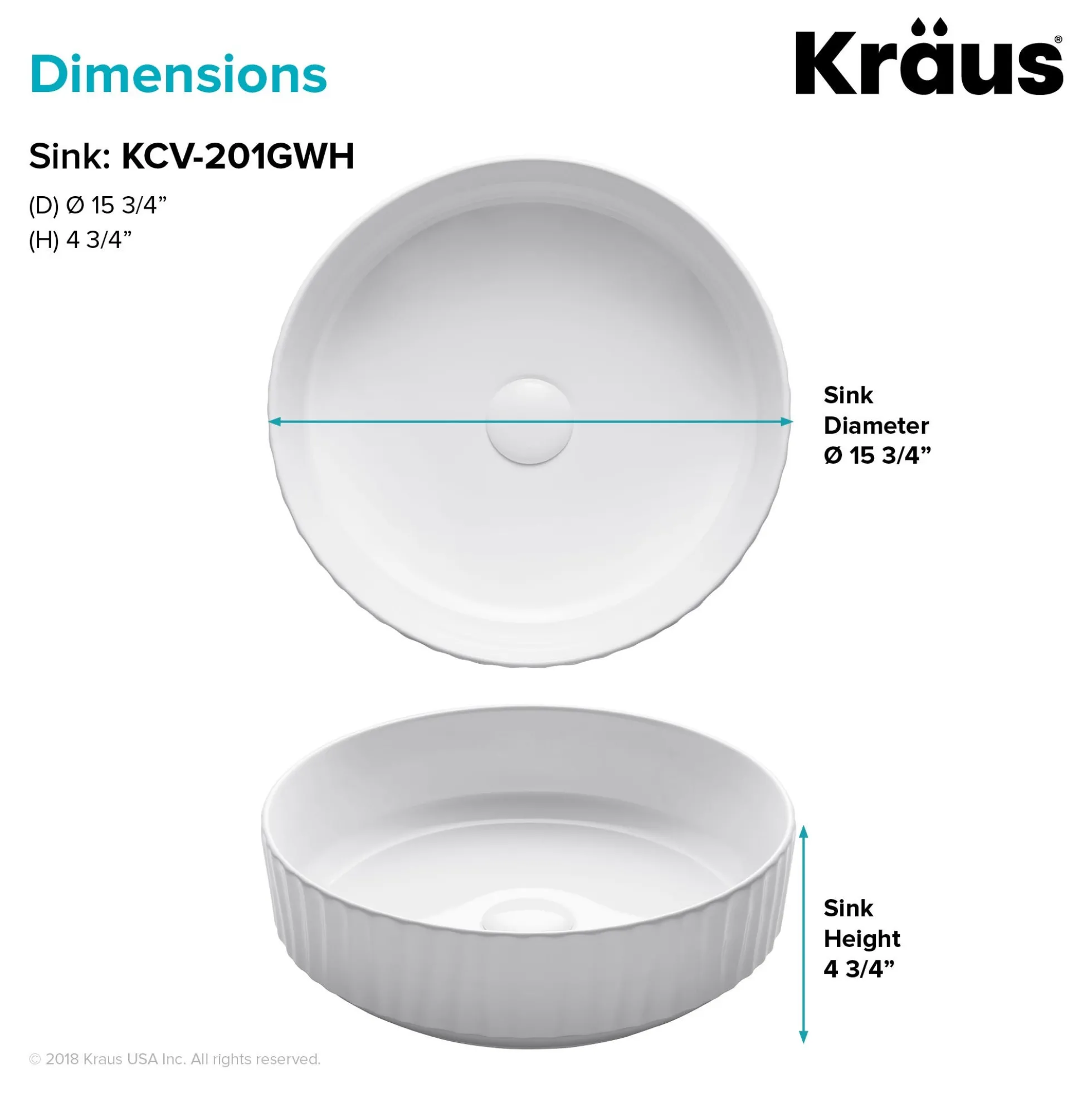 15 3/4" Round Vessel Ceramic Bathroom Sink in White
