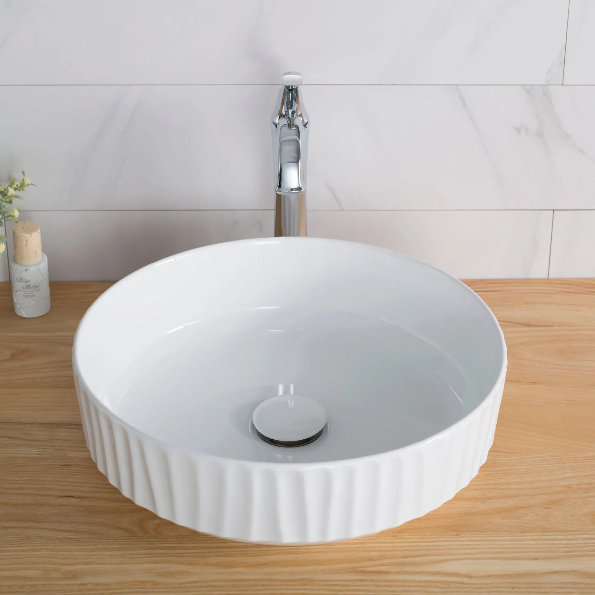 15 3/4" Round Vessel Ceramic Bathroom Sink in White
