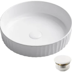 15 3/4" Round Vessel Ceramic Bathroom Sink in White with Pop-Up Drain
