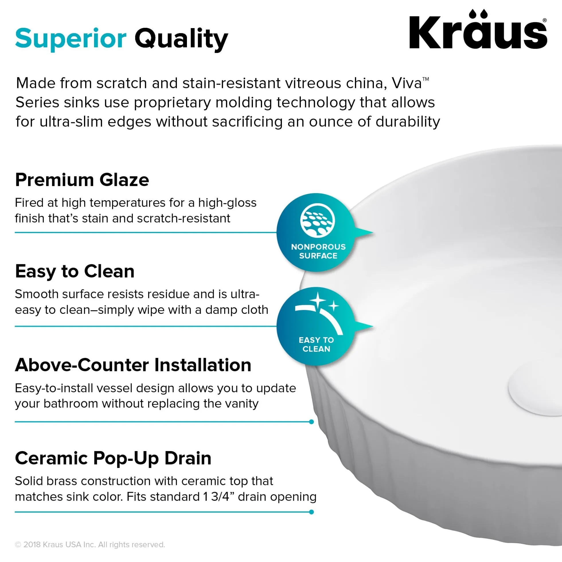 15 3/4" Round Vessel Ceramic Bathroom Sink in White with Pop-Up Drain