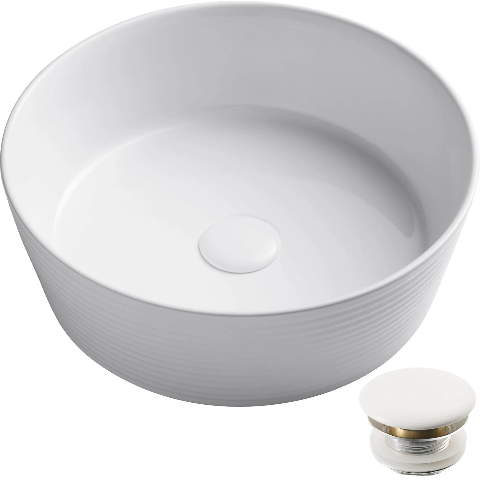15 3/4" Round Vessel Ceramic Bathroom Sink in White with Pop Up Drain