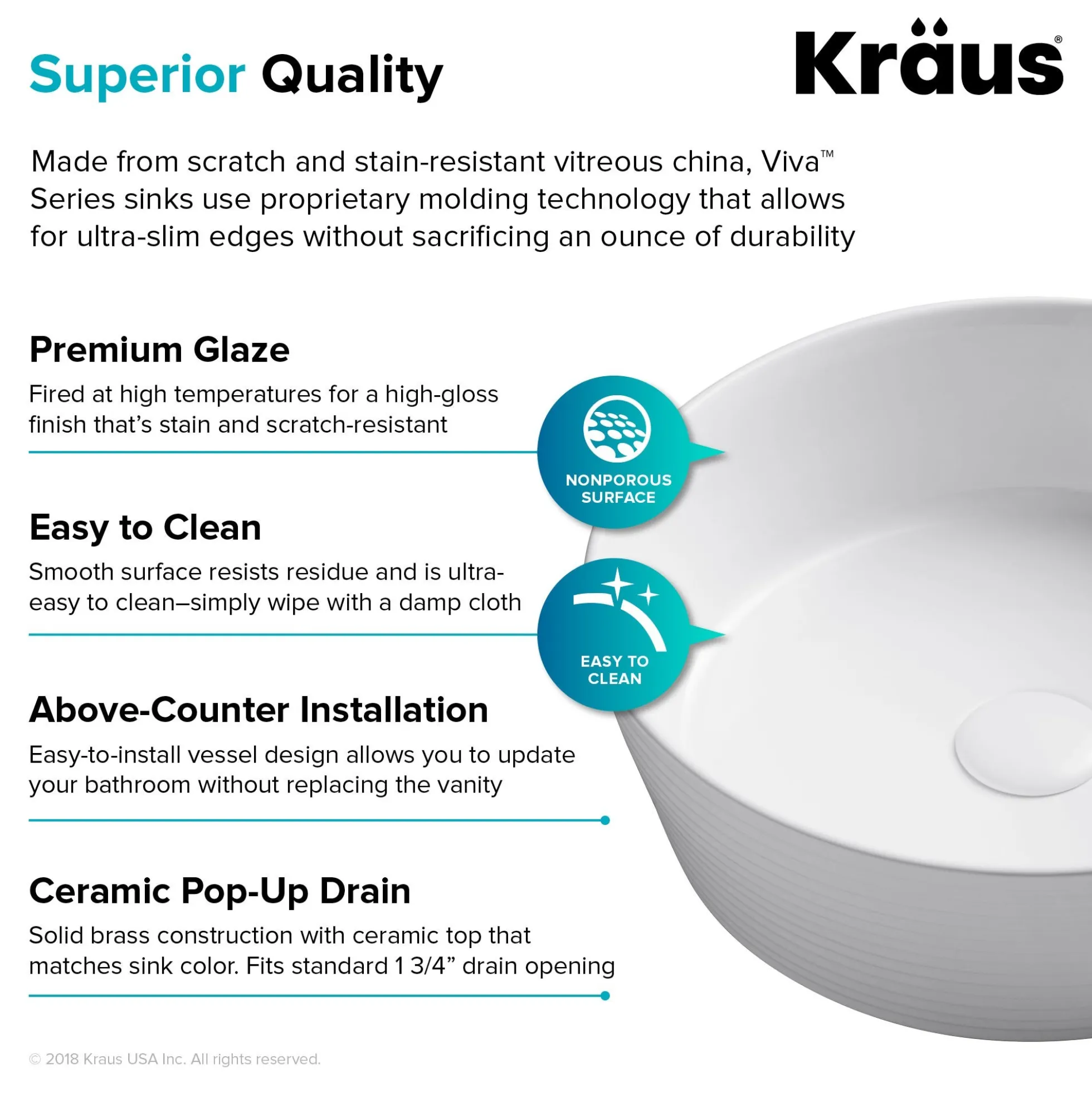 15 3/4" Round Vessel Ceramic Bathroom Sink in White with Pop Up Drain