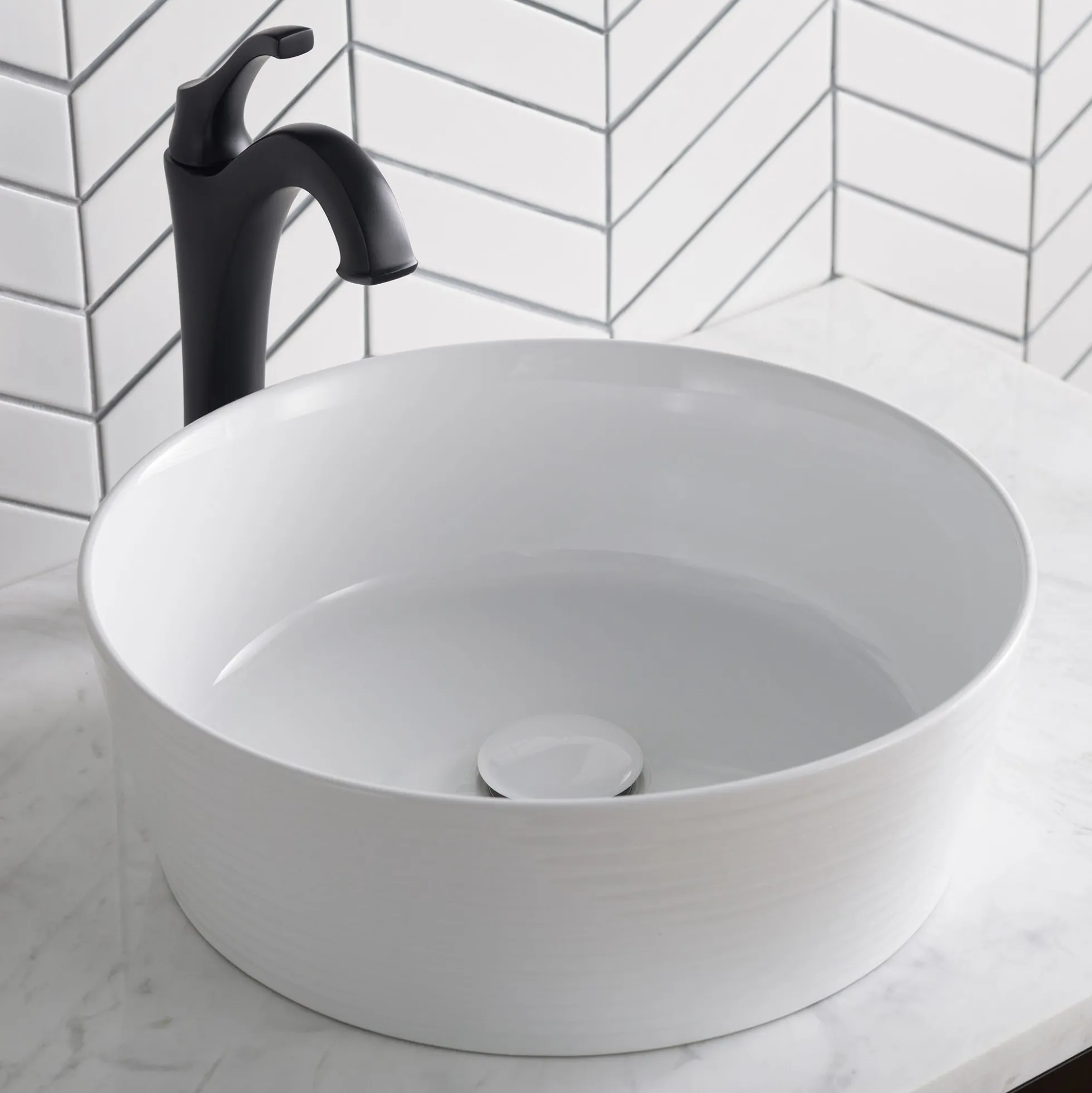 15 3/4" Round Vessel Ceramic Bathroom Sink in White with Pop Up Drain