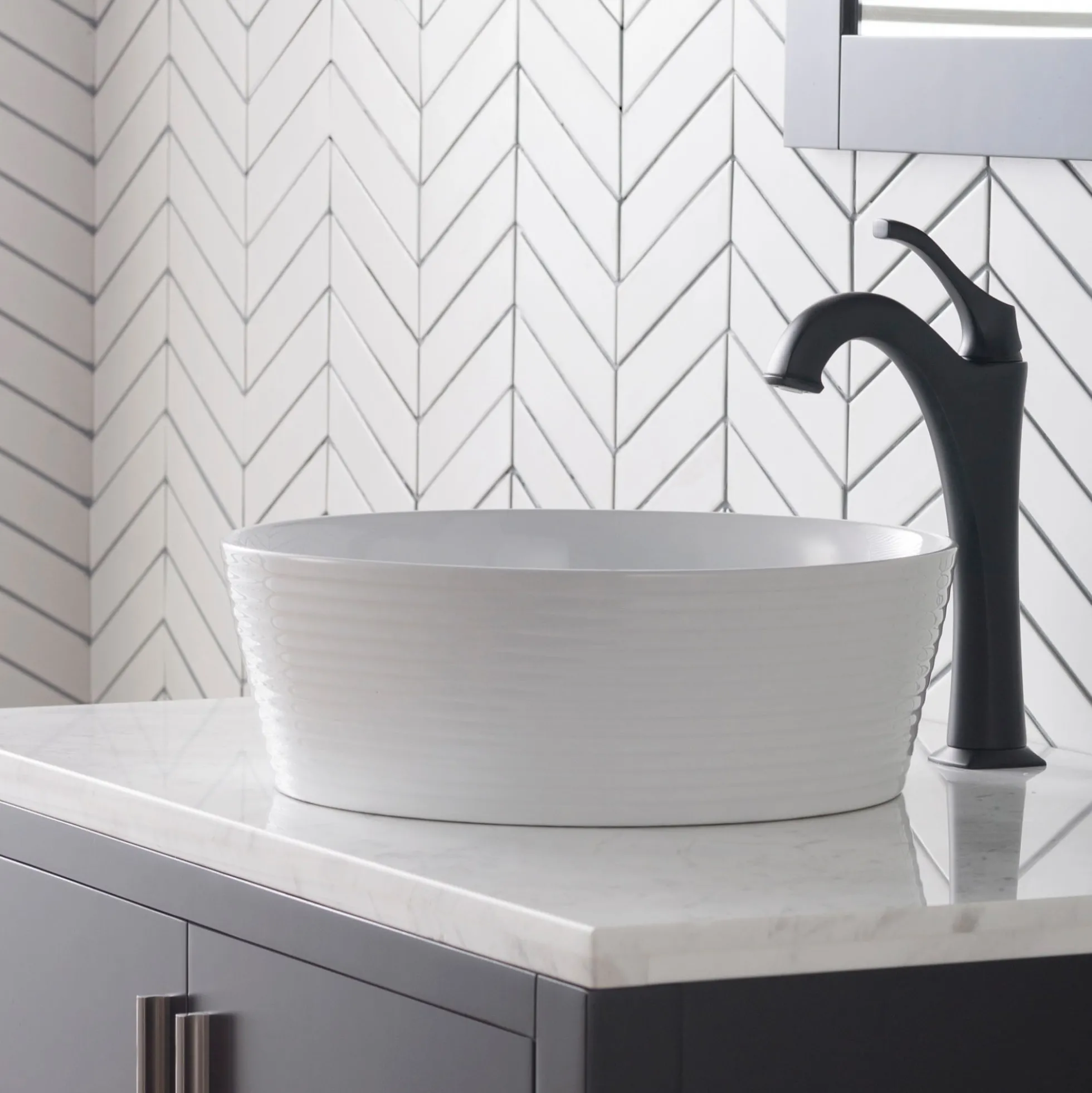 15 3/4" Round Vessel Ceramic Bathroom Sink in White with Pop Up Drain