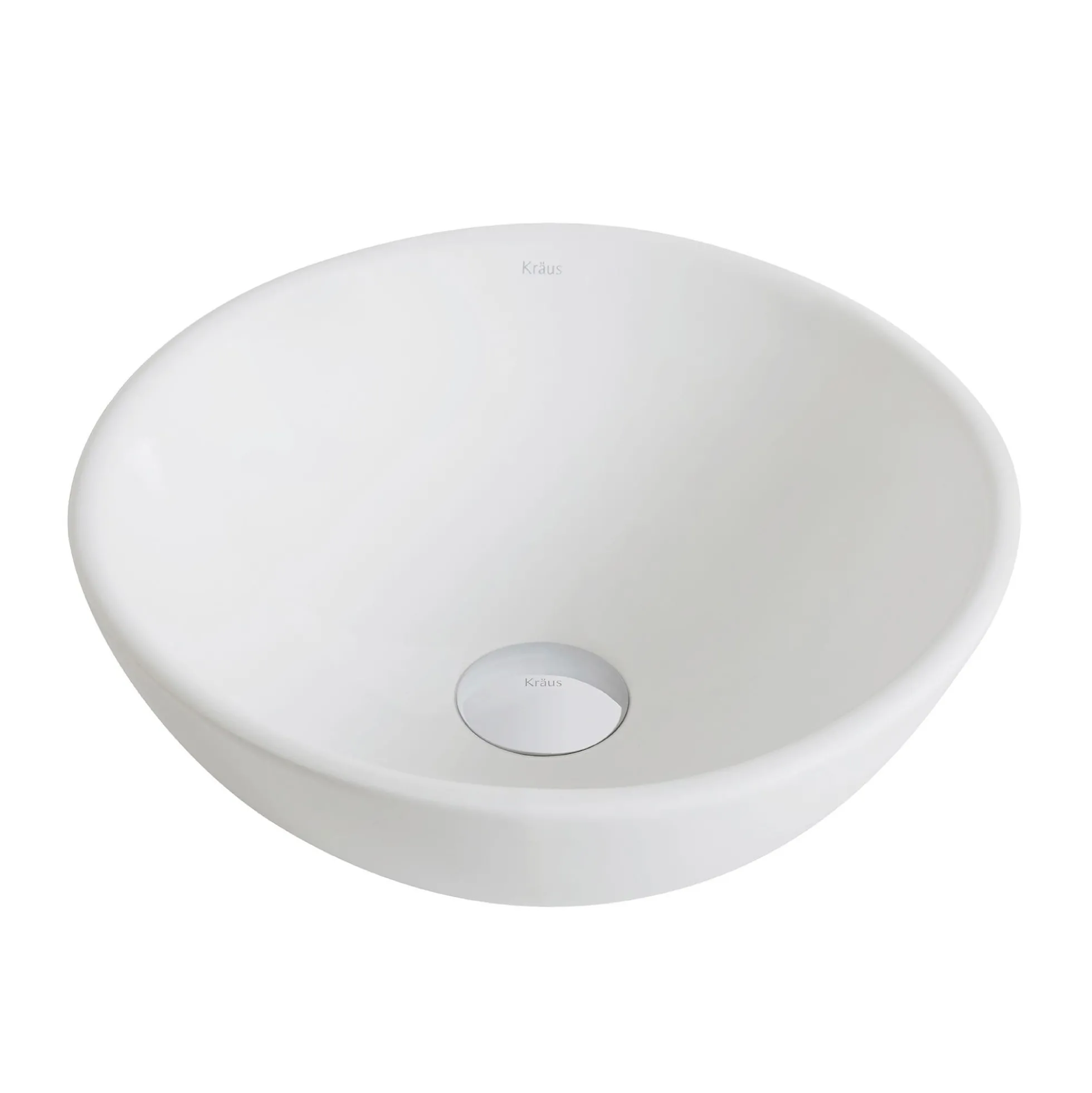 14" Round Vessel Ceramic Bathroom Sink in White with Pop-Up Drain in Brushed Nickel