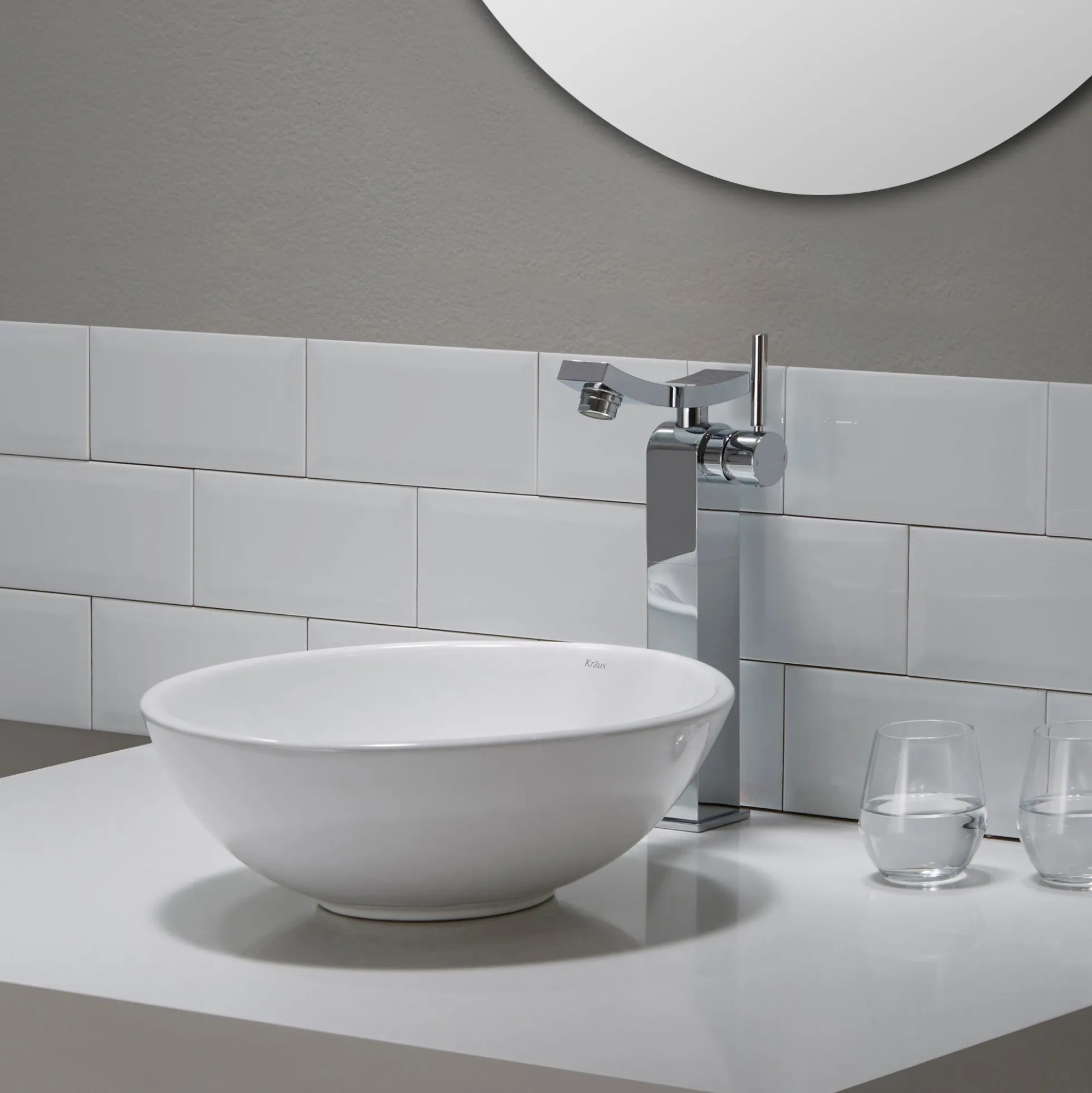 14" Round Vessel Ceramic Bathroom Sink in White with Pop-Up Drain in Oil Rubbed Bronze