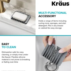 Self-Draining Silicone Dish Drying Mat or Trivet and Silicone Soap Dish / Sponge Holder for Bathroom or Kitchen Counter in Dark Grey