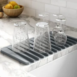 Self-Draining Silicone Dish Drying Mat or Trivet for Kitchen Counter in Light Grey