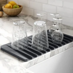 Self-Draining Silicone Dish Drying Mat or Trivet for Kitchen Counter in Dark Grey