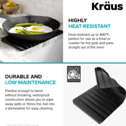 Self-Draining Silicone Dish Drying Mat or Trivet for Kitchen Counter in Dark Grey