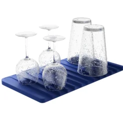 Self-Draining Silicone Dish Drying Mat or Trivet for Kitchen Counter in Dark Blue