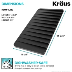 Self-Draining Silicone Dish Drying Mat or Trivet for Kitchen Counter in Black