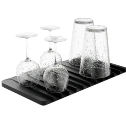 Self-Draining Silicone Dish Drying Mat or Trivet for Kitchen Counter in Black