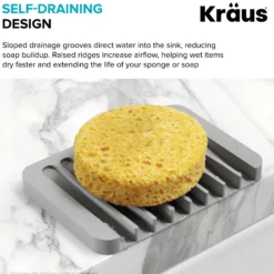 Self-Draining Silicone Soap Dish / Sponge Holder for Bathroom or Kitchen Counter in Light Grey
