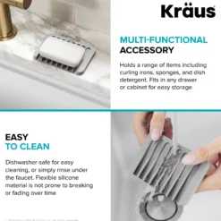 Self-Draining Silicone Soap Dish / Sponge Holder for Bathroom or Kitchen Counter in Light Grey