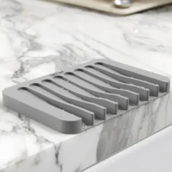 Self-Draining Silicone Soap Dish / Sponge Holder for Bathroom or Kitchen Counter in Light Grey