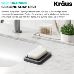 Self-Draining Silicone Soap Dish / Sponge Holder for Bathroom or Kitchen Counter in Dark Grey