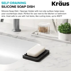 Self-Draining Silicone Soap Dish / Sponge Holder for Bathroom or Kitchen Counter in Black