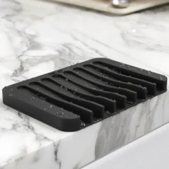 Self-Draining Silicone Soap Dish / Sponge Holder for Bathroom or Kitchen Counter in Black