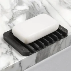 Self-Draining Silicone Soap Dish / Sponge Holder for Bathroom or Kitchen Counter in Black