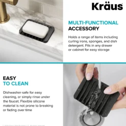 Self-Draining Silicone Soap Dish / Sponge Holder for Bathroom or Kitchen Counter in Black