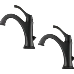 Single Handle Basin Bathroom Faucet with Lift Rod Drain and Deck Plate in Matte Black (2-Pack)