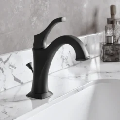 Single Handle Basin Bathroom Faucet with Lift Rod Drain and Deck Plate in Matte Black (2-Pack)