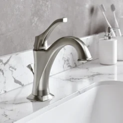 Single Handle Basin Bathroom Faucet with Lift Rod Drain and Deck Plate in Spot Free Stainless Steel
