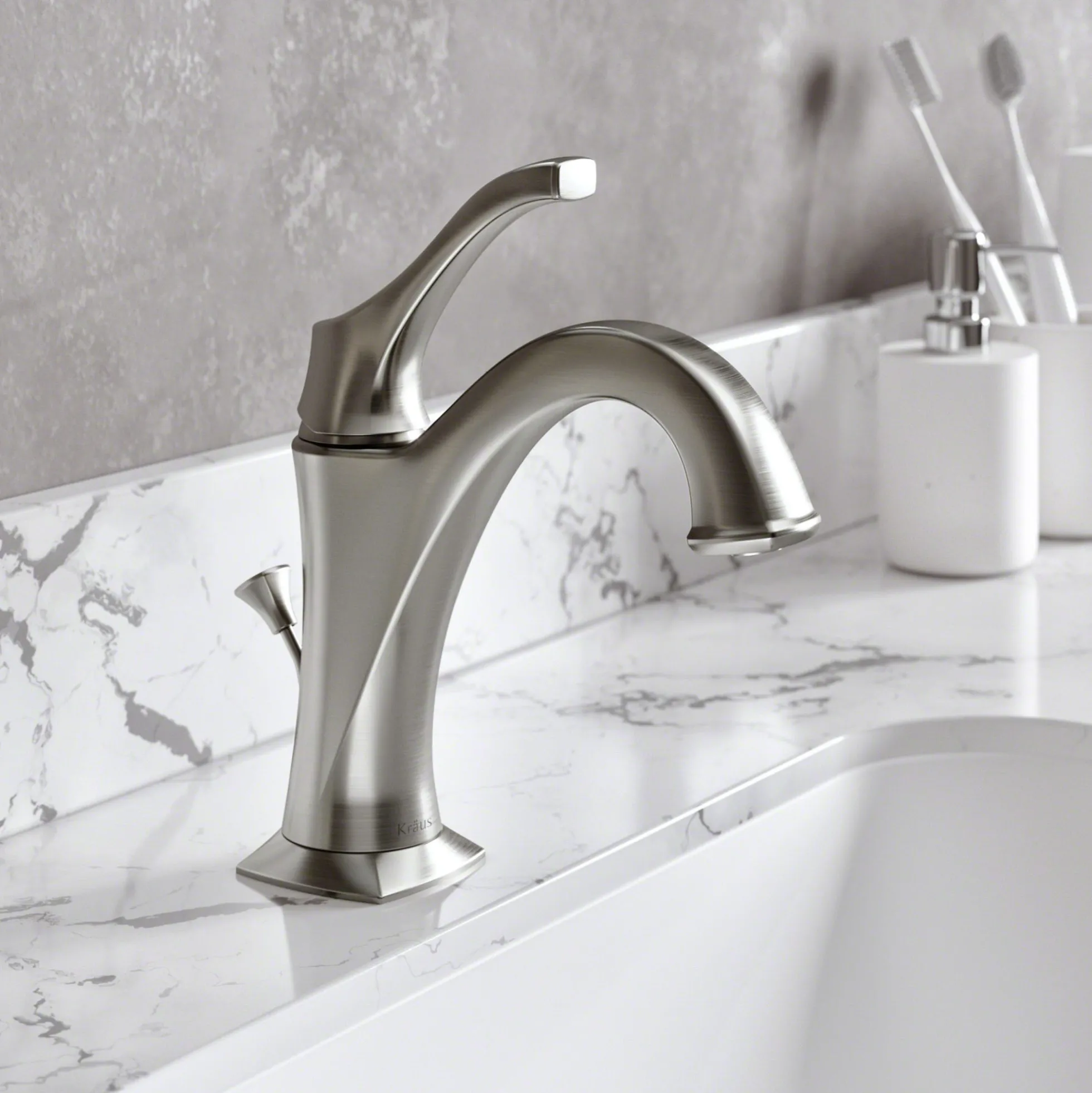 Single Handle Basin Bathroom Faucet with Lift Rod Drain and Deck Plate in Spot Free Stainless Steel