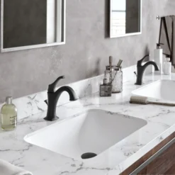 Single Handle Basin Bathroom Faucet with Lift Rod Drain and Deck Plate in Matte Black