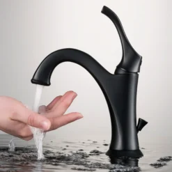 Single Handle Basin Bathroom Faucet with Lift Rod Drain and Deck Plate in Matte Black
