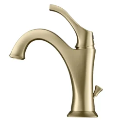 Single Handle Basin Bathroom Faucet with Lift Rod Drain and Deck Plate in Brushed Gold