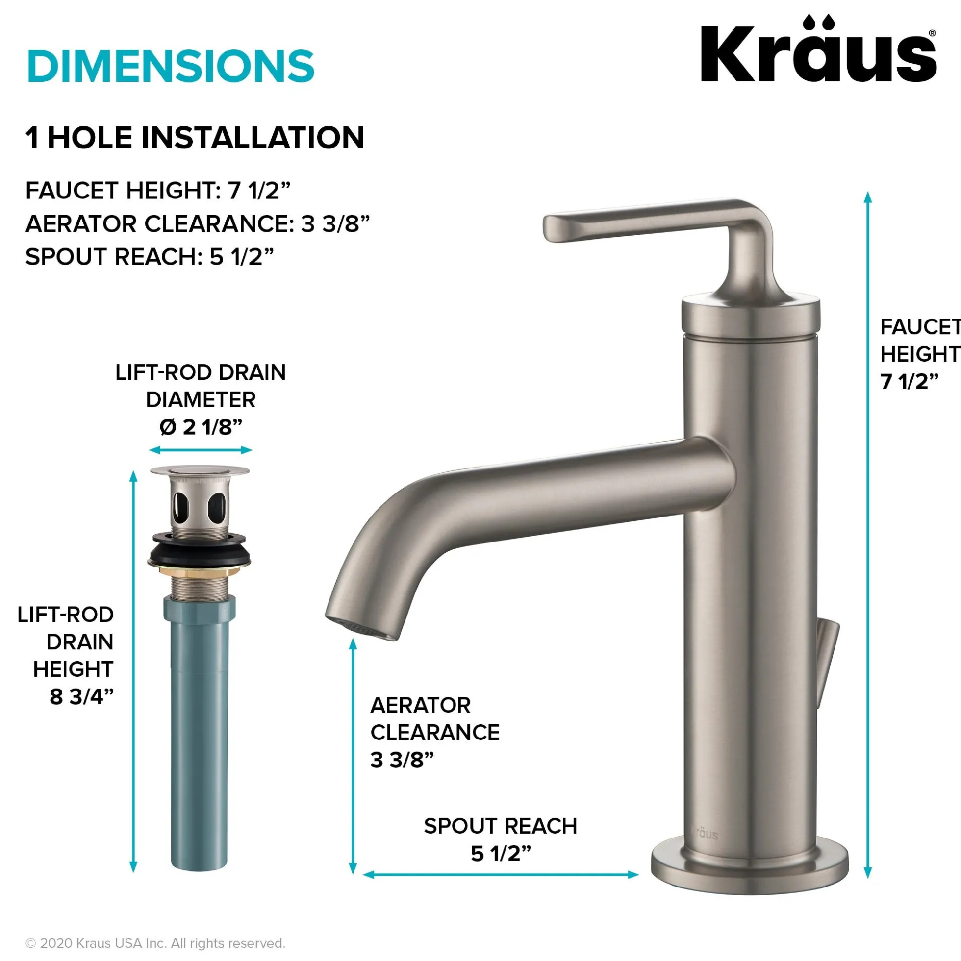 Single Handle Basin Bathroom Faucet with Lift Rod Drain in Spot Free Stainless Steel (2-Pack)