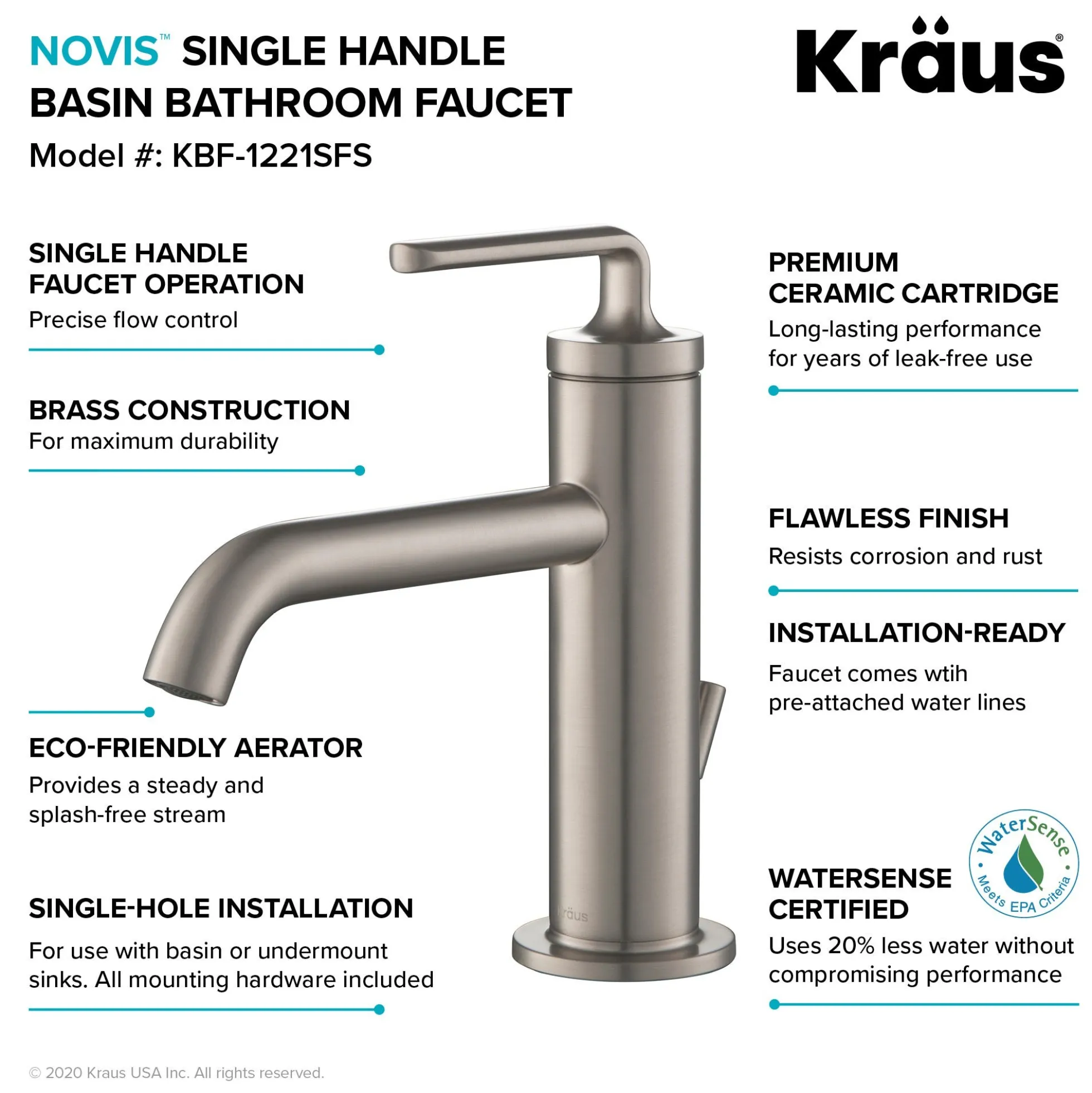 Single Handle Basin Bathroom Faucet with Lift Rod Drain in Spot Free Stainless Steel (2-Pack)