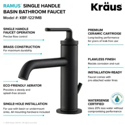 Single Handle Basin Bathroom Faucet with Lift Rod Drain in Matte Black