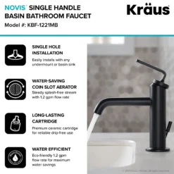 Single Handle Basin Bathroom Faucet with Lift Rod Drain in Matte Black (2-Pack)