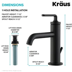 Single Handle Basin Bathroom Faucet with Lift Rod Drain in Matte Black (2-Pack)