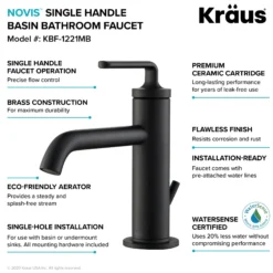 Single Handle Basin Bathroom Faucet with Lift Rod Drain in Matte Black (2-Pack)