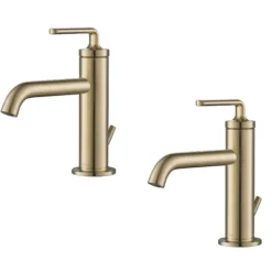 Single Handle Basin Bathroom Faucet with Lift Rod Drain in Brushed Gold (2-Pack)