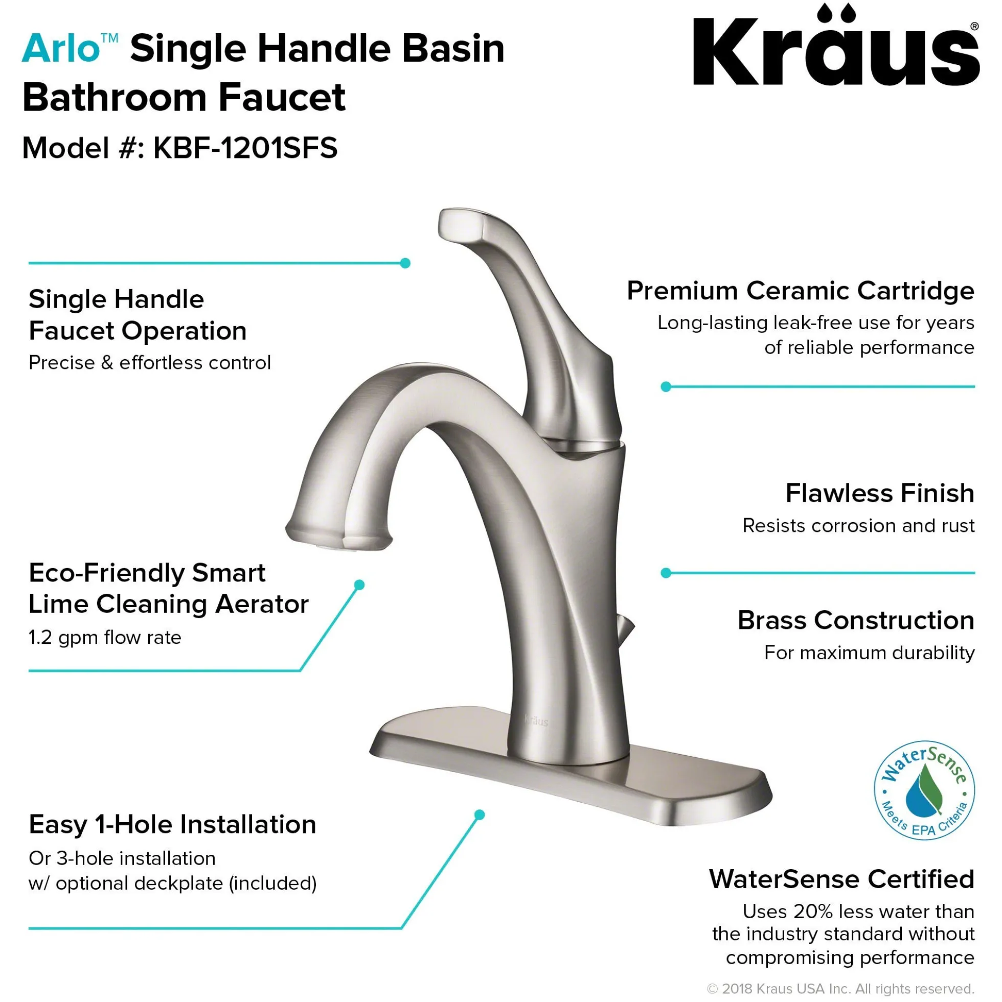 Single Handle Basin Bathroom Faucet with Lift Rod Drain and Deck Plate in Spot Free Stainless Steel (2-Pack)